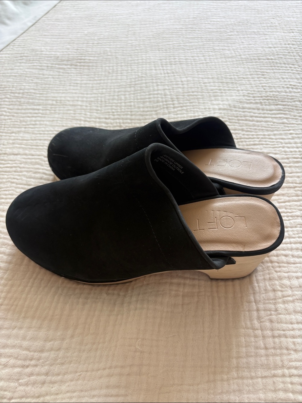 LOFT Black Suede clogswith Low Block Heel